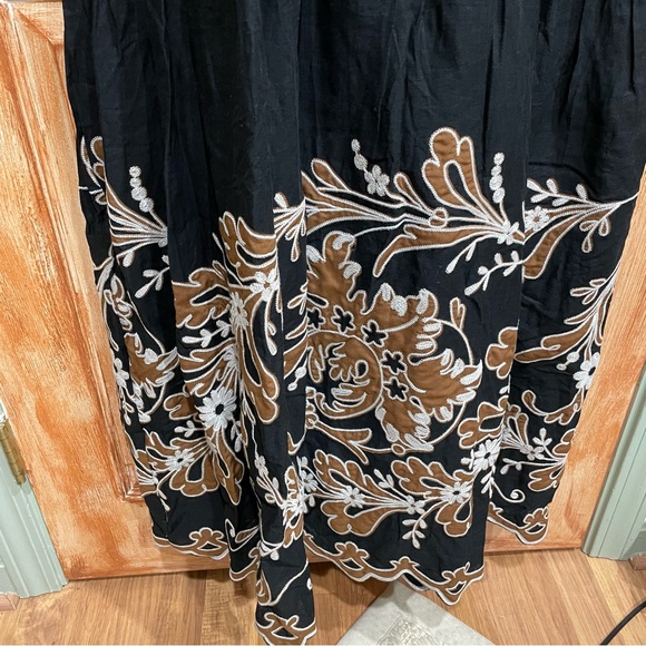 Anthropologie 1X Corset Bodice Linen Blend Embroidered Scalloped Hem Midi Dress - Picture 9 of 16